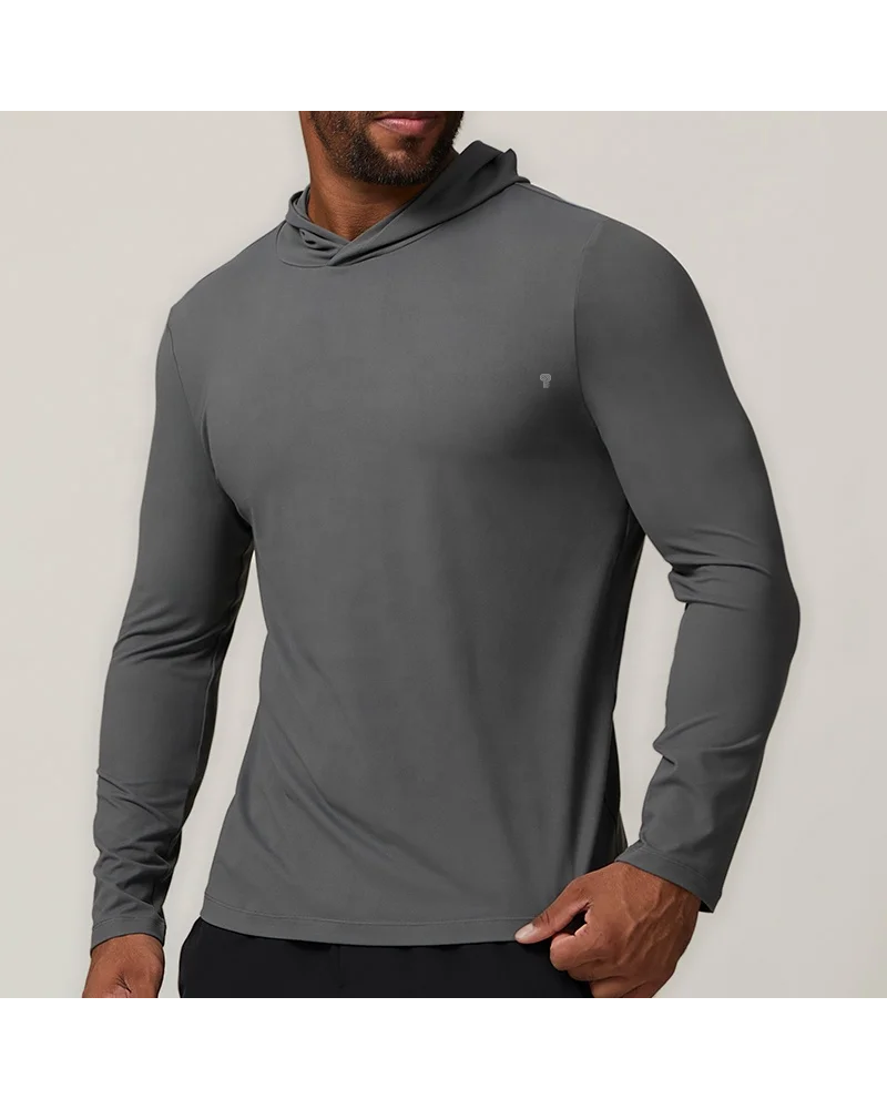 Fluid Stretch Training Hoodie in Dark Gray, angled model view