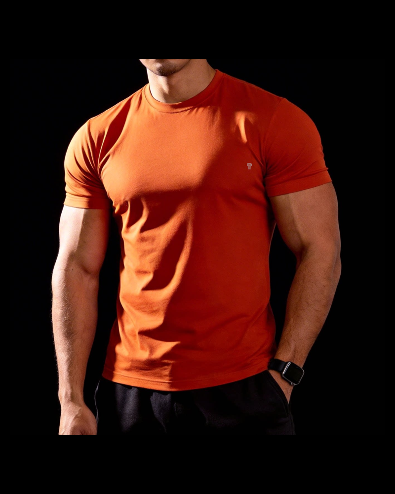 Polocom Plus Form 170 Stretch Tee — Orange front on model