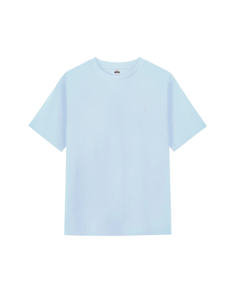 Polocom Plus Form Cotton-Blend Crewneck Tee in Light Blue, full product view