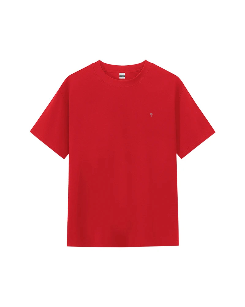 Polocom Plus Form Cotton-Blend Crewneck Tee in Red, full product view