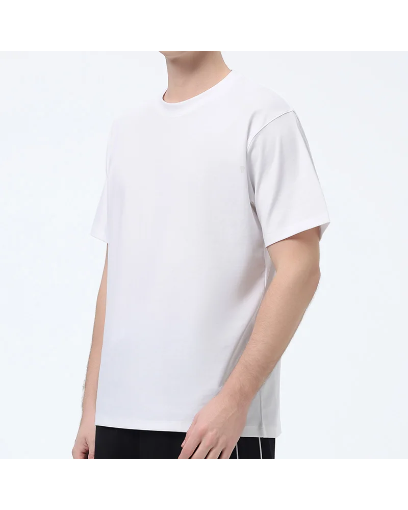 Polocom Plus Form Cotton-Blend Crewneck Tee in White, model front view