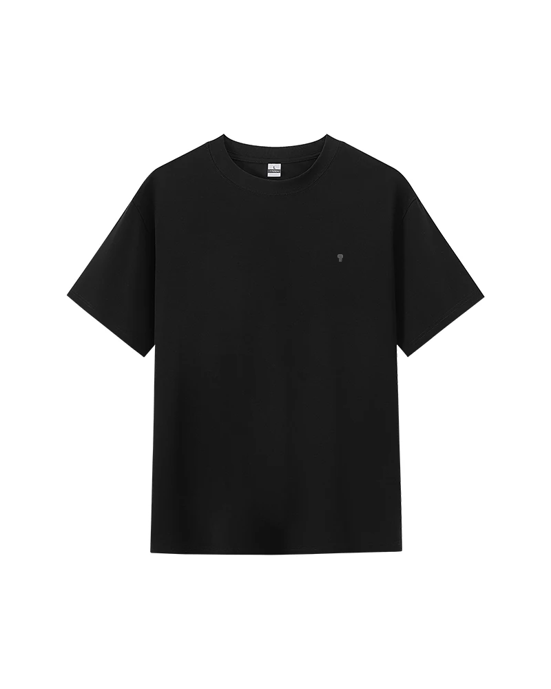 Polocom Plus Form Cotton-Blend Crewneck Tee in Black, full product view