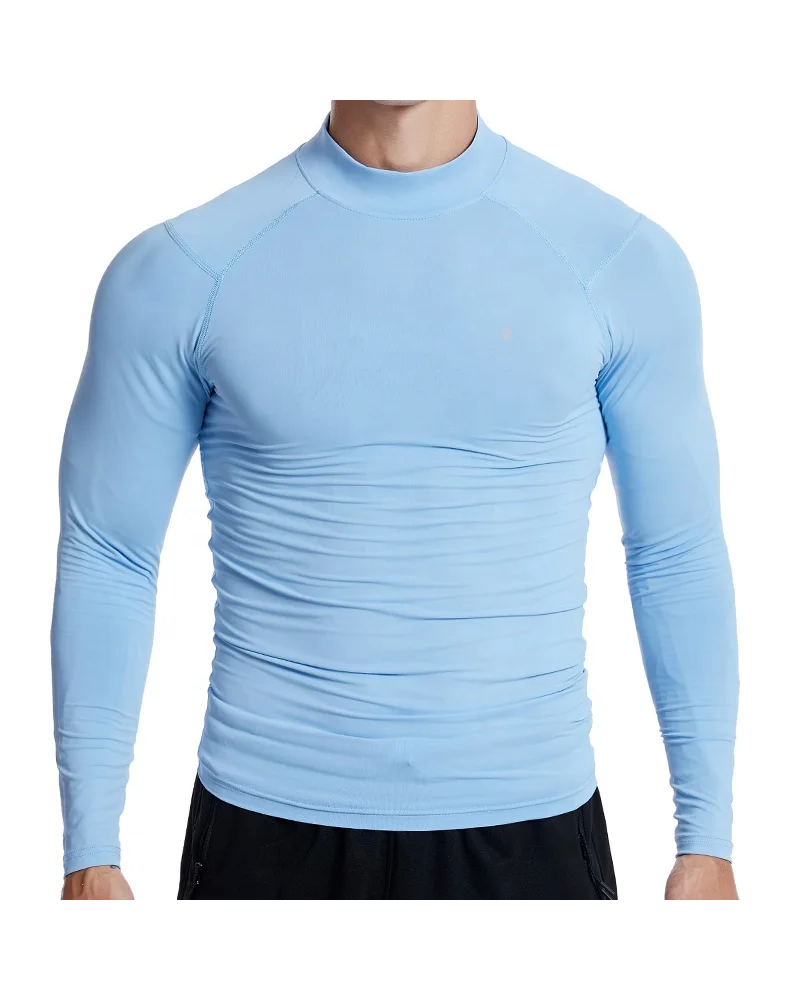 Polocom Plus Form Mock-Neck Base Layer in Light Blue, model front view
