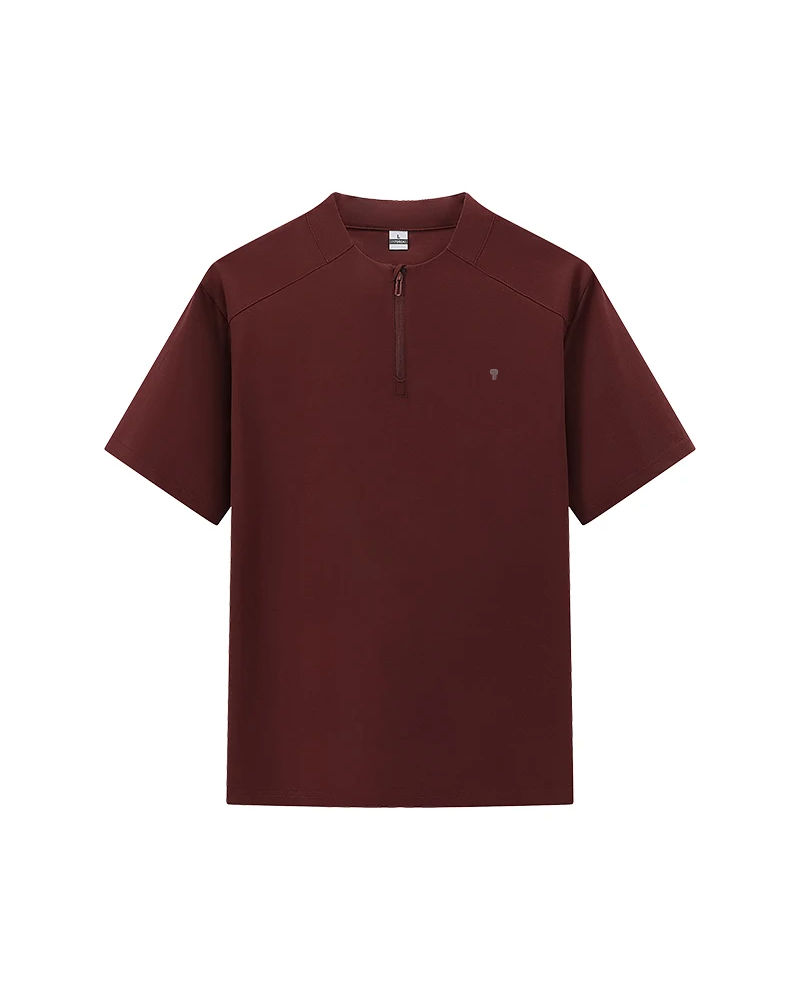 Polocom Plus Form Cotton-Blend Quarter-Zip Tee in Red, full product view