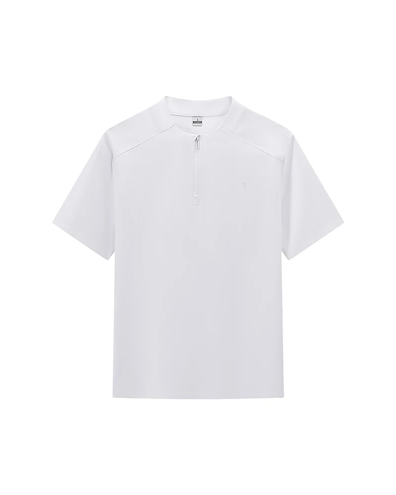 Polocom Plus Form Cotton-Blend Quarter-Zip Tee in White, full product view