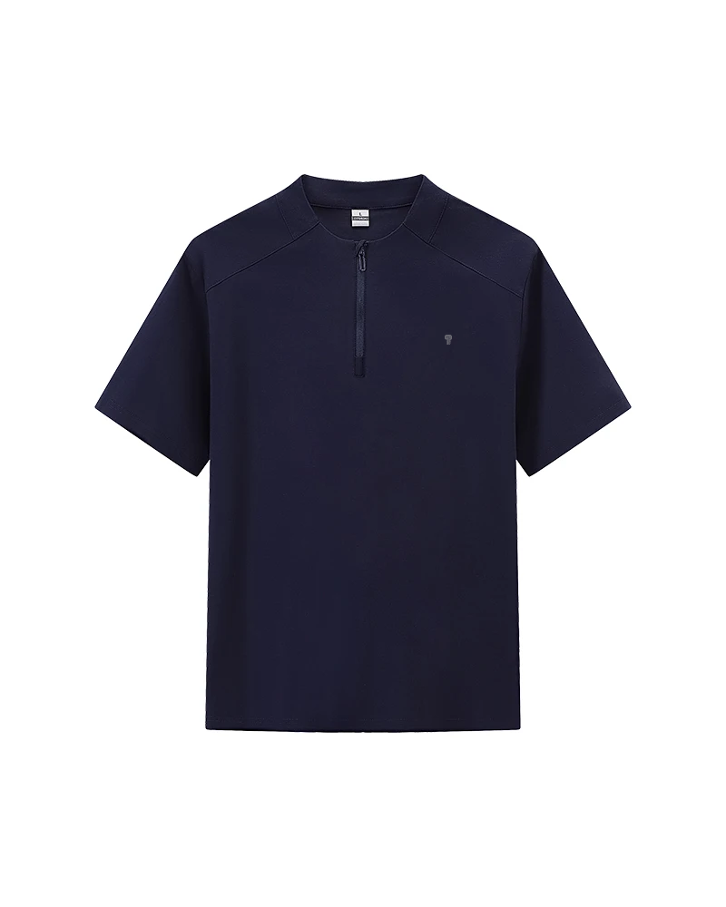 Form Cotton-Blend Quarter-Zip Tee in Navy, full product view