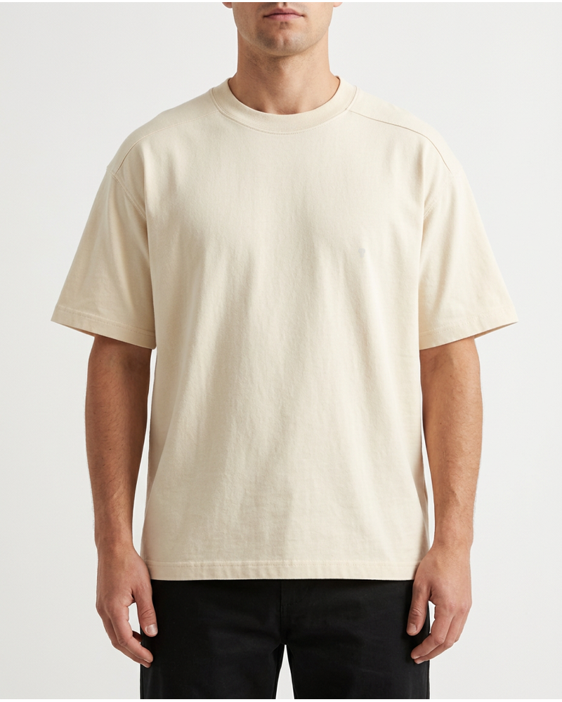 Polocom Plus Structure Cotton Tee in Light Apricot, model concept view