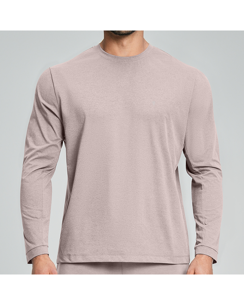 Polocom Plus Haze Long-Sleeve Tee in Oat, on model front view
