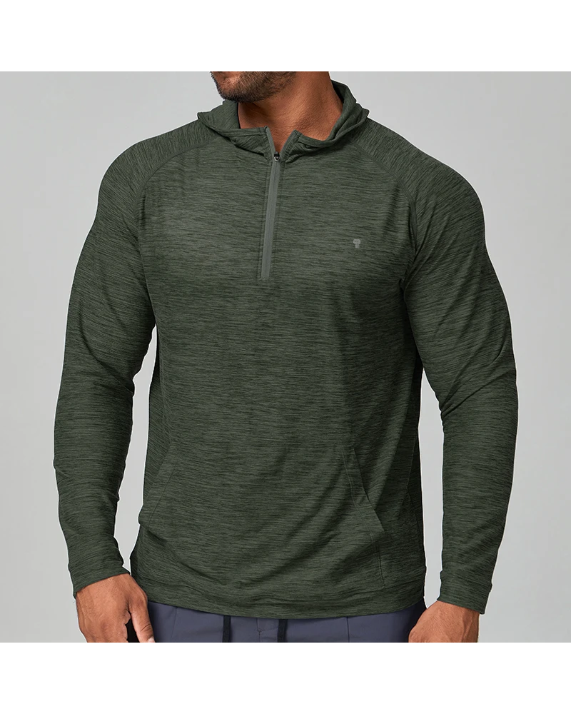 Polocom Plus Heather Quarter-Zip Training Hoodie in Green, model front view