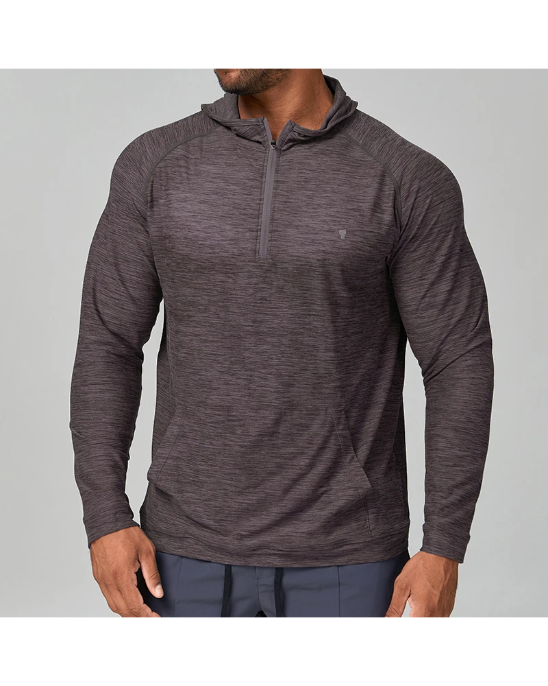 Polocom Plus Heather Quarter-Zip Training Hoodie in Purple gray, model front view