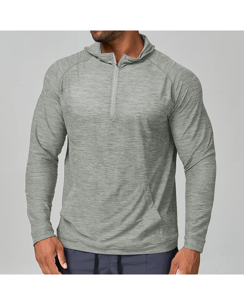 Polocom Plus Heather Quarter-Zip Training Hoodie in Gray, model front view