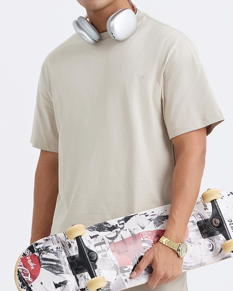 Polocom Plus Hue 240 Cotton Tee — Wheat Khaki front on model