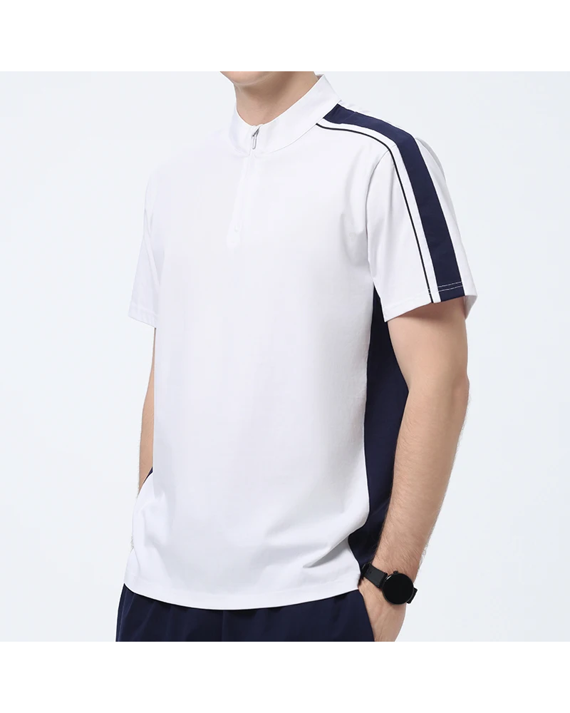 Polocom Plus Lane Cotton-Blend Quarter-Zip Tee in White, model front view