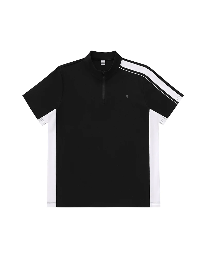 Polocom Plus Lane Cotton-Blend Quarter-Zip Tee in Black, full product view