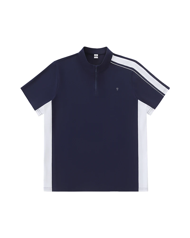 Lane Cotton-Blend Quarter-Zip Tee in Navy, full product view