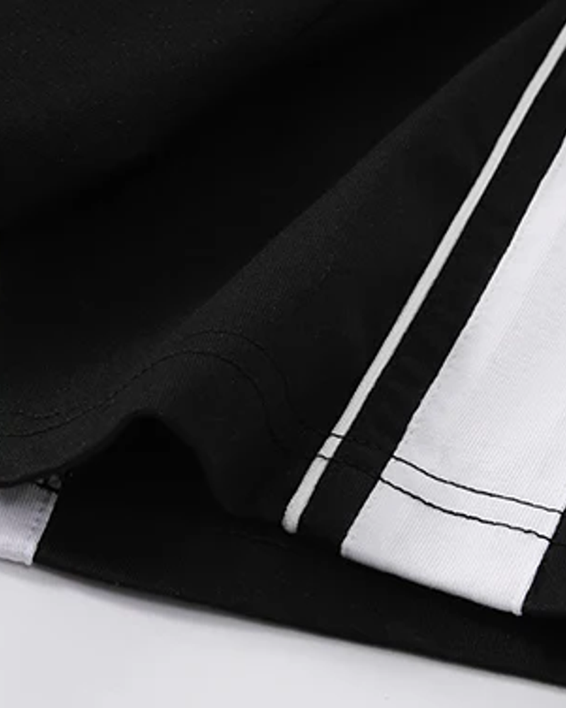 Lane quarter-zip tee contrast shoulder stripe and sleeve hem detail