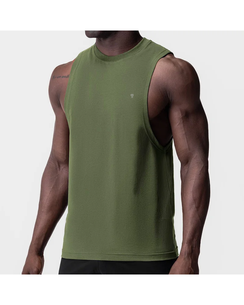 Polocom Plus Lift Cotton-Blend Tank in Olive Green, model front view