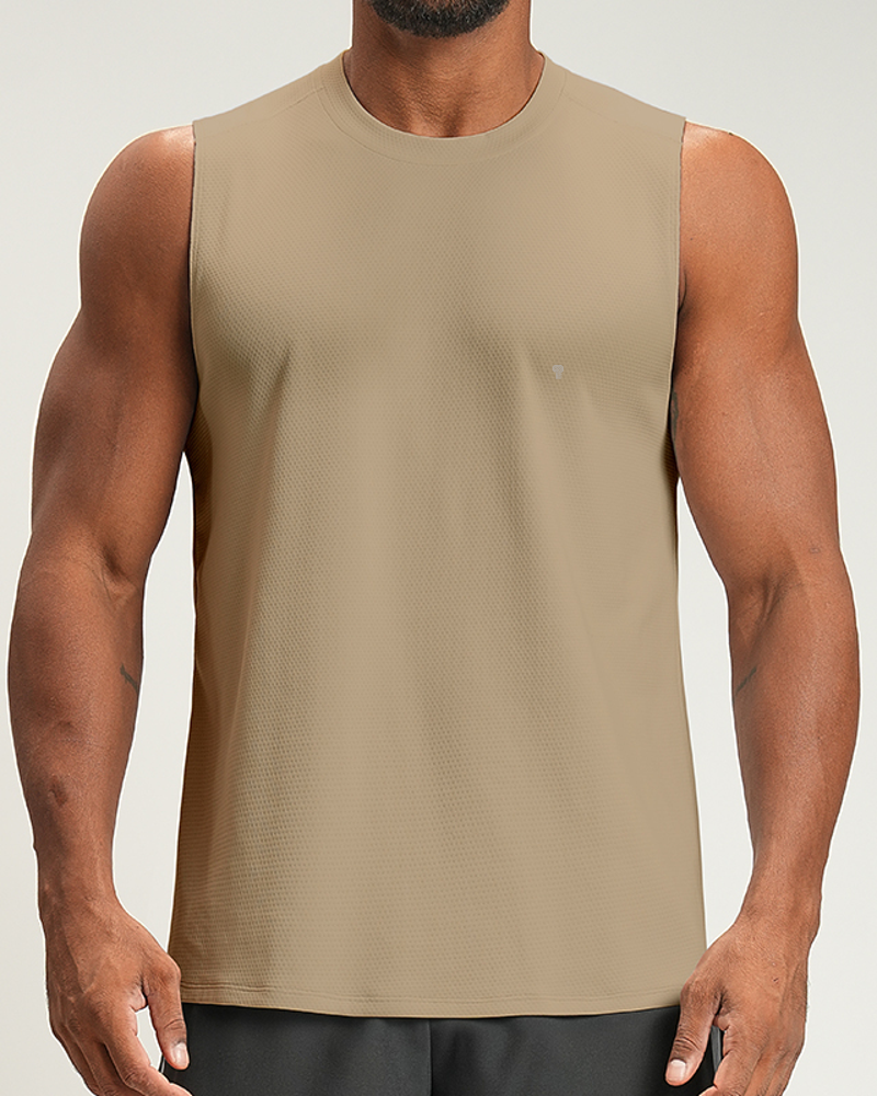 Polocom Plus Line Training Tank — Khaki front on model