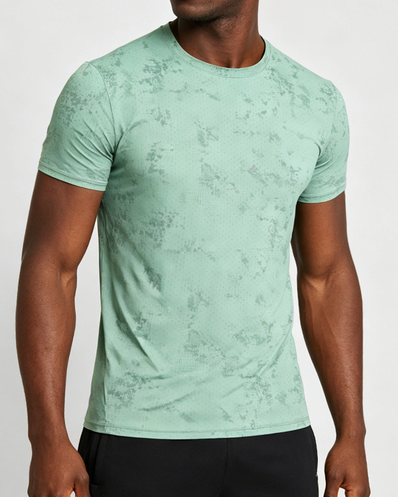 Polocom Plus Marble Stretch Training Tee — Green front on model