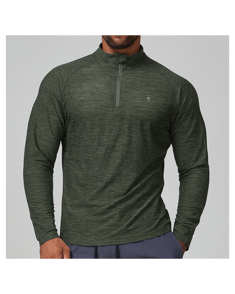 Dark Green Marl Quarter-Zip Training Top worn by a model, front view