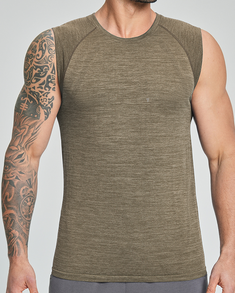Polocom Plus Marl Stretch Tank — Sandy Yellow front