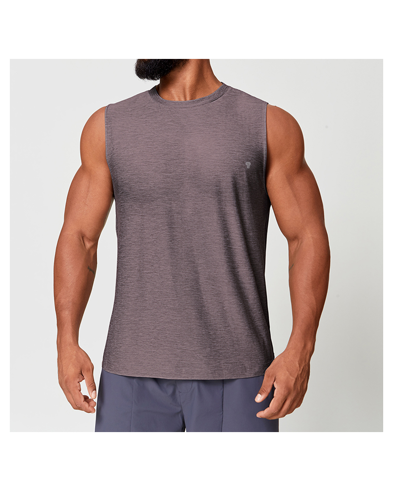 Purple Marl Stretch Training Tank worn by a model, front view