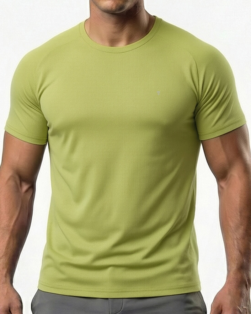 Polocom Plus Micro Mesh Stretch Tee — Greenish Yellow front on model