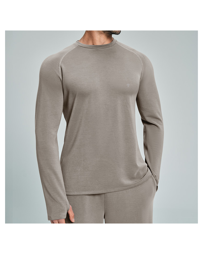 Polocom Plus Modal Blend Thumbhole Training Top — Khaki front on model