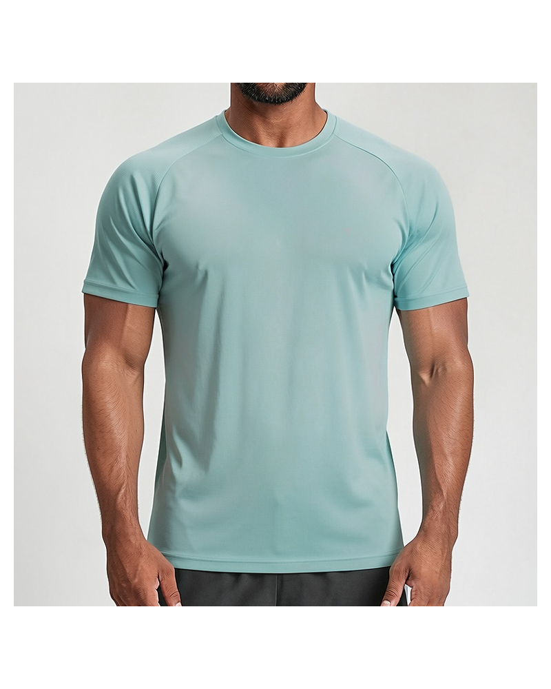 Polocom Plus Motion 180 Raglan Tee — Green front on model