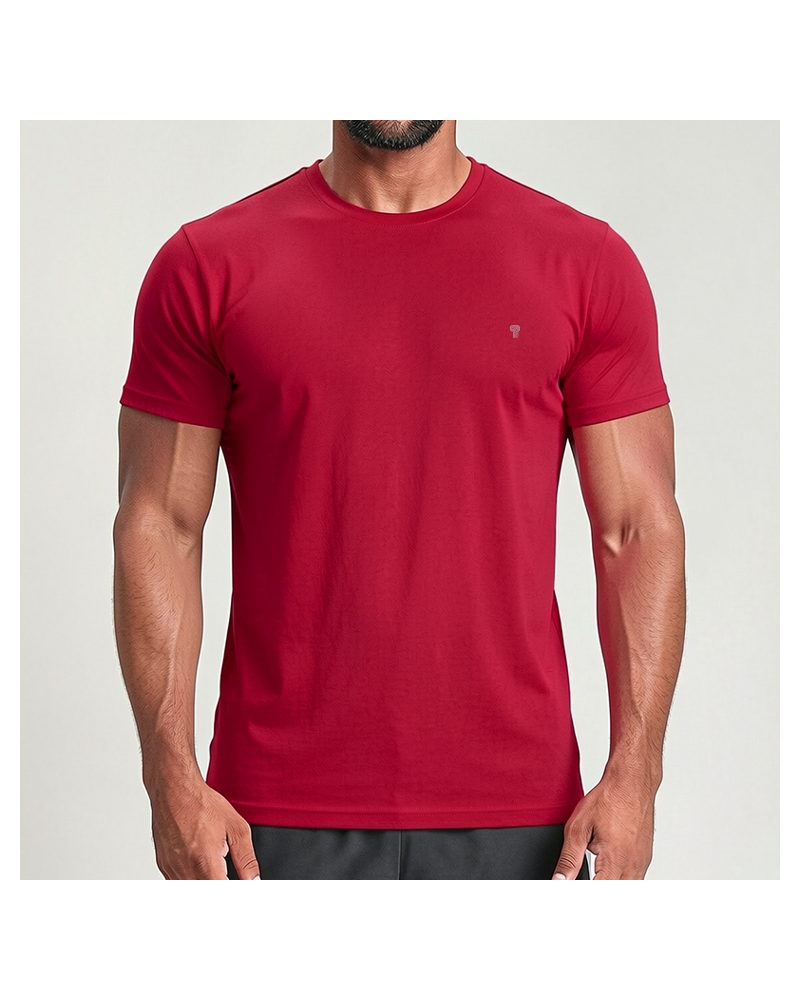 Polocom Plus Motion Stretch Crew Tee — Red front on model