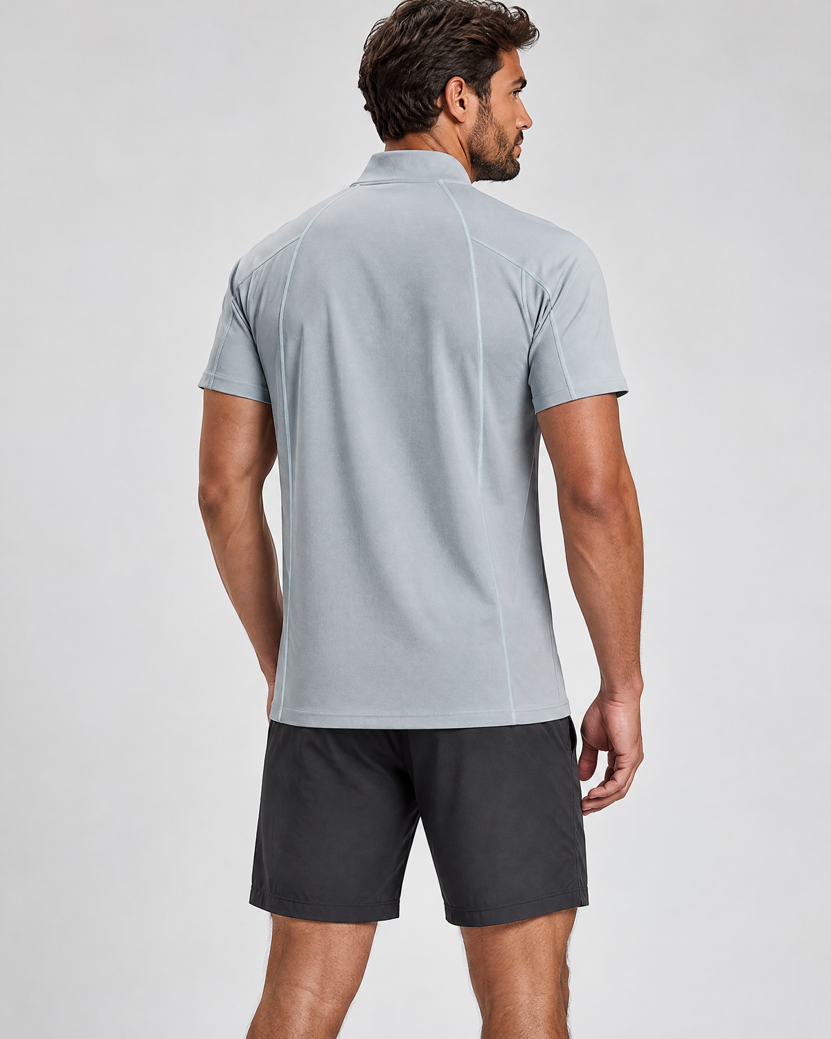 Pace Short-Sleeve Quarter-Zip Top | Light Grey | Back view