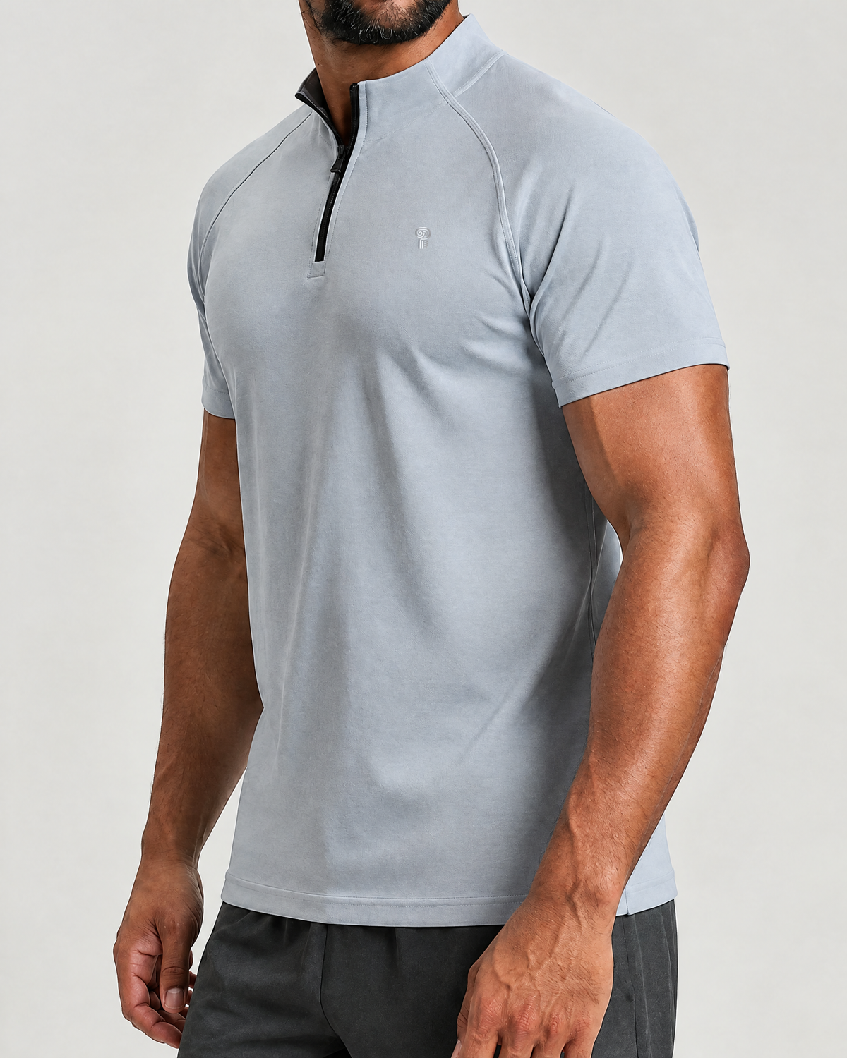 Pace Short-Sleeve Quarter-Zip Top | Light Grey | Front view