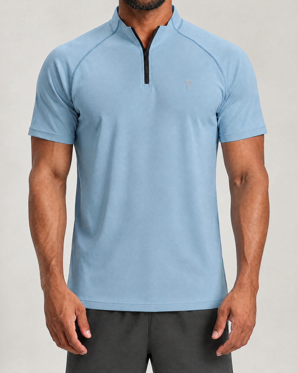 Pace Short-Sleeve Quarter-Zip Top | Haze Blue | Front view