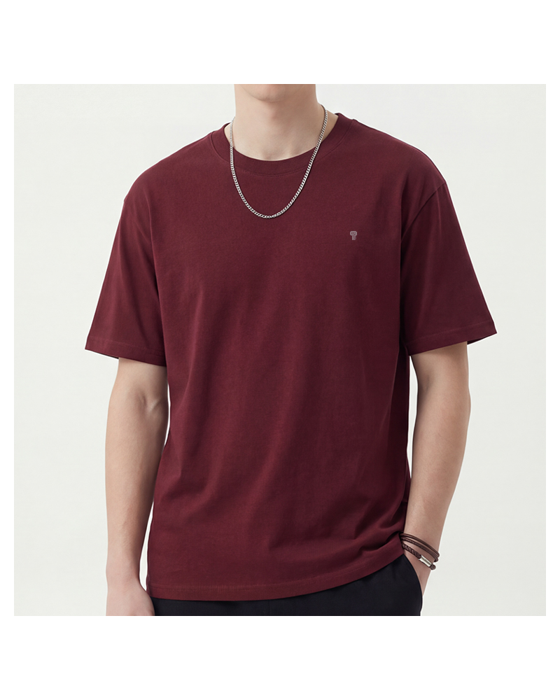 Polocom Plus Palette 200 Cotton Tee — Maple-leaf Red front on model