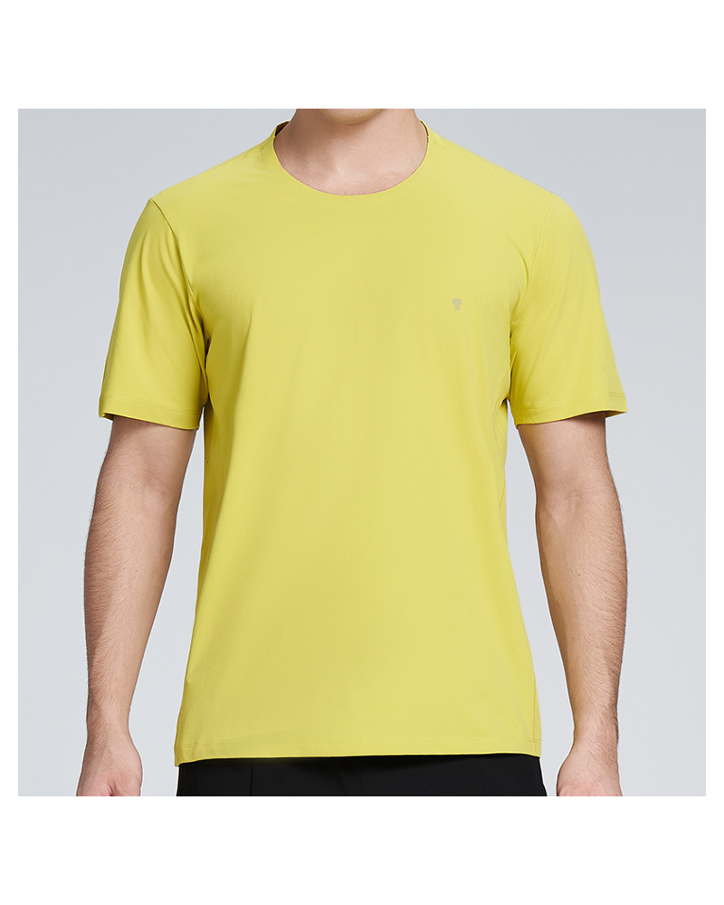 Polocom Plus Perforated Back Training Tee — Yellow front on model