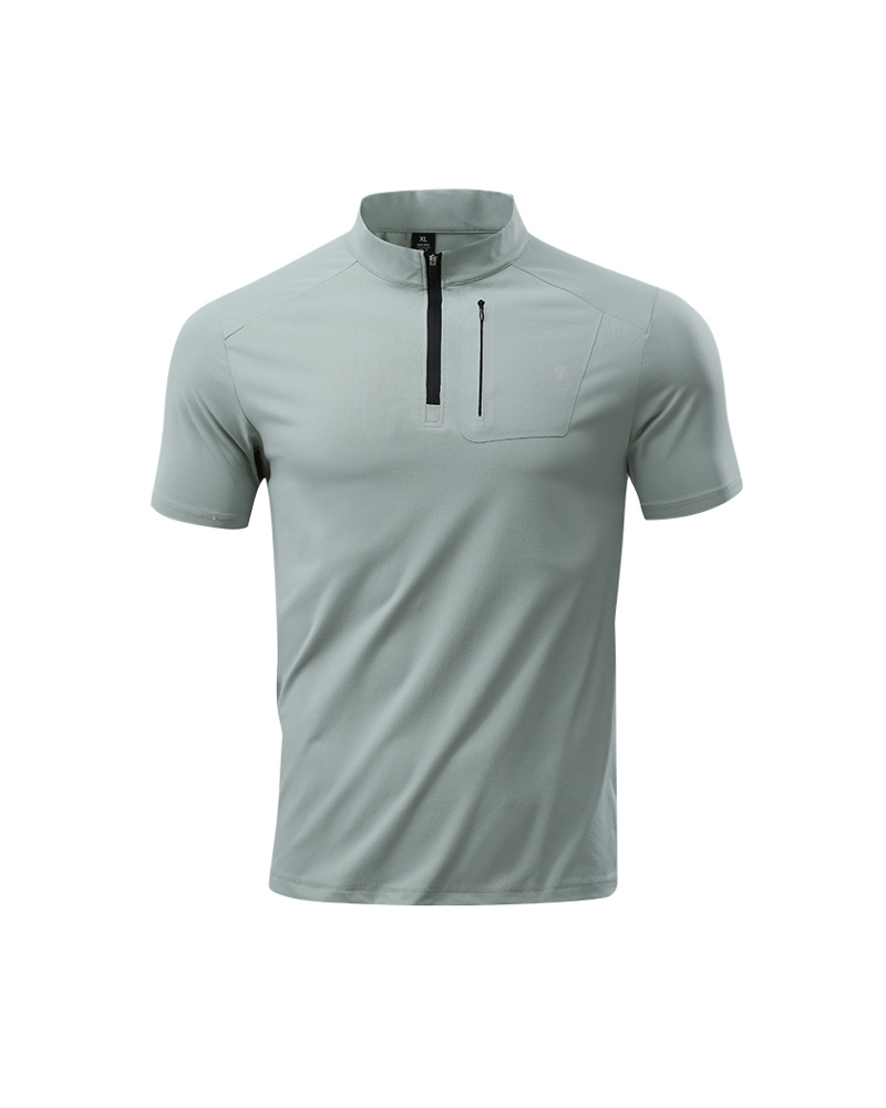 Polocom Plus Pocket Quarter Zip Training Tee — Gray Green front