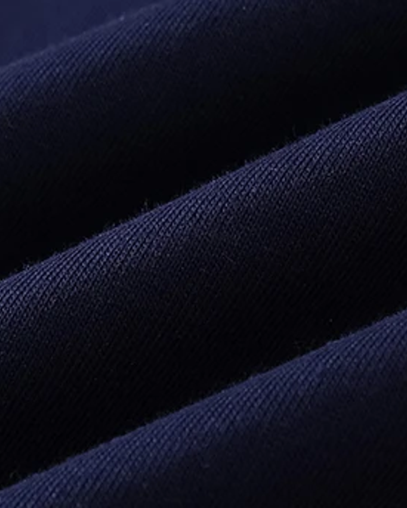 Rally tee navy cotton-blend knit fabric close-up