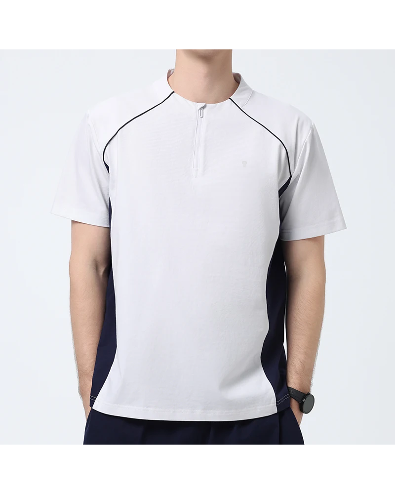 Polocom Plus Rally Piped Quarter-Zip Tee in White, model front view