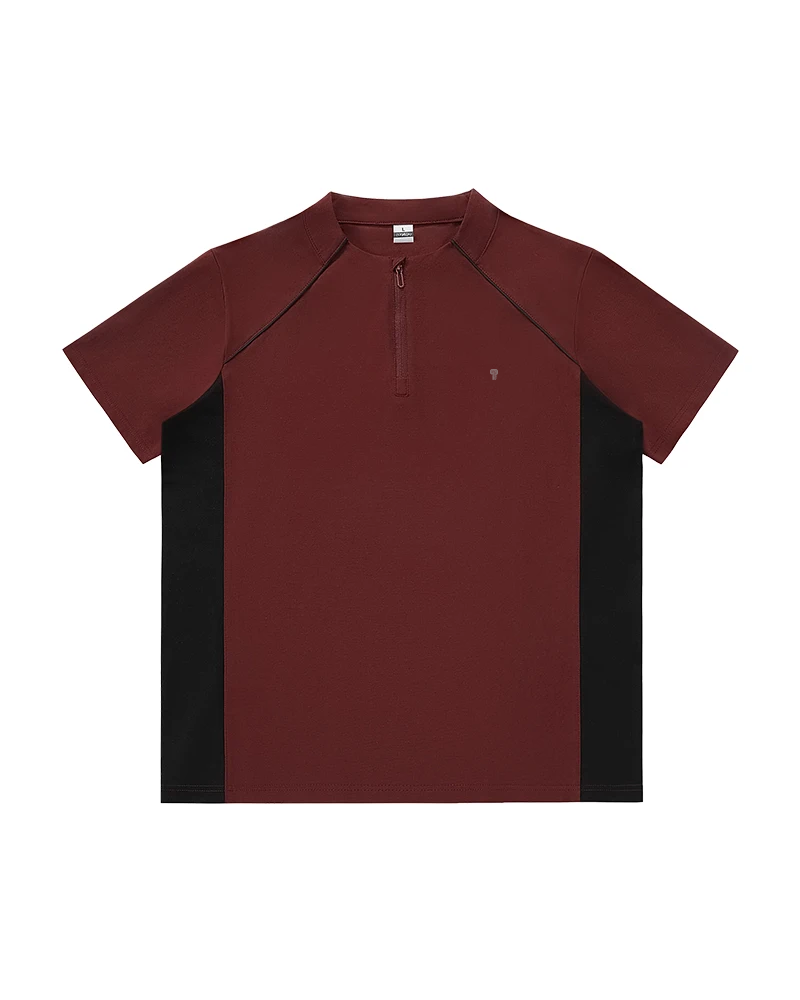 Polocom Plus Rally Piped Quarter-Zip Tee in Red, full product view