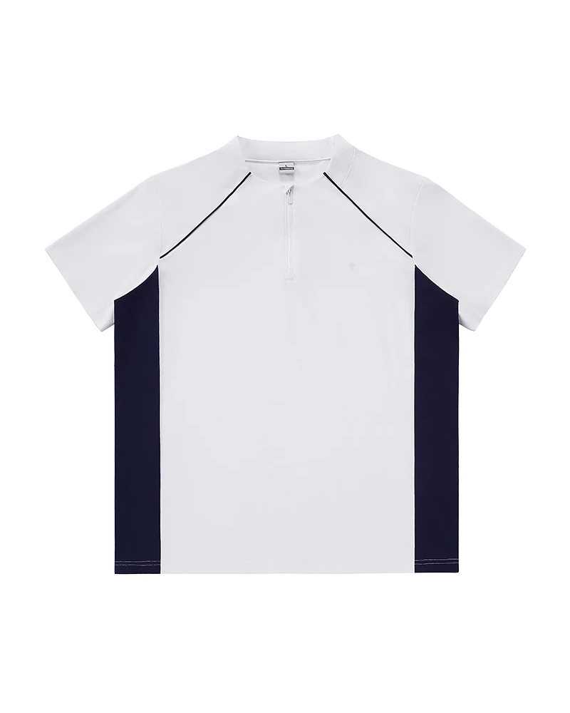 Rally Piped Quarter-Zip Tee in White, full product view