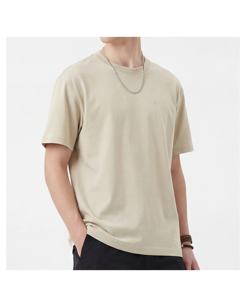Polocom Plus Range 190 Cotton Blend Tee — Asparagus Green front on model
