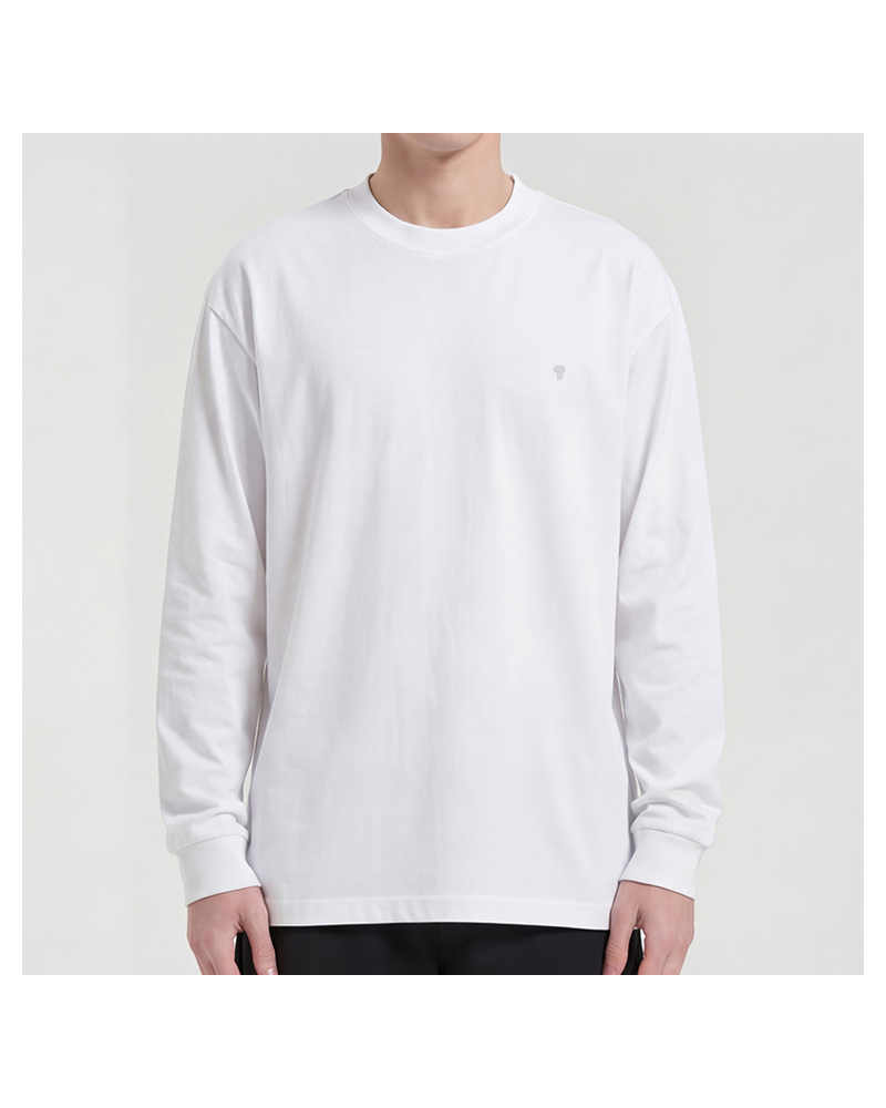 Polocom Plus Range 230 Cotton Blend Long Sleeve Tee — White front on model