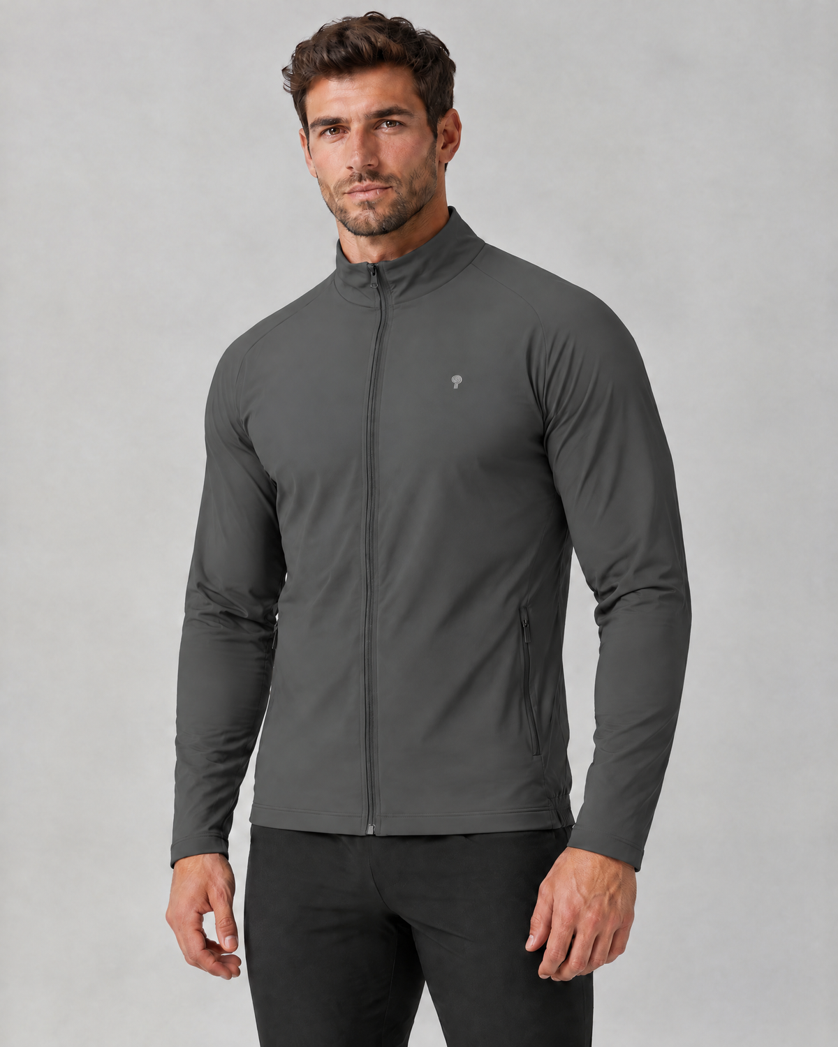 Route Stand-Collar Jacket | Dark Gray | Front view