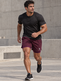 Polocom Plus Foundation Double-Layer Shorts — reflective silver branding mockup, adult athlete in motion