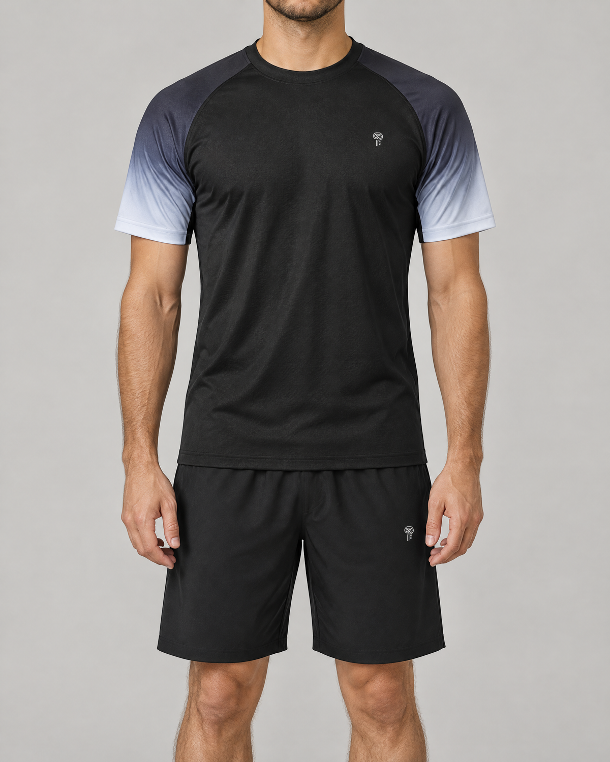 Sprint Contrast-Sleeve Shorts Set | Black | Front view