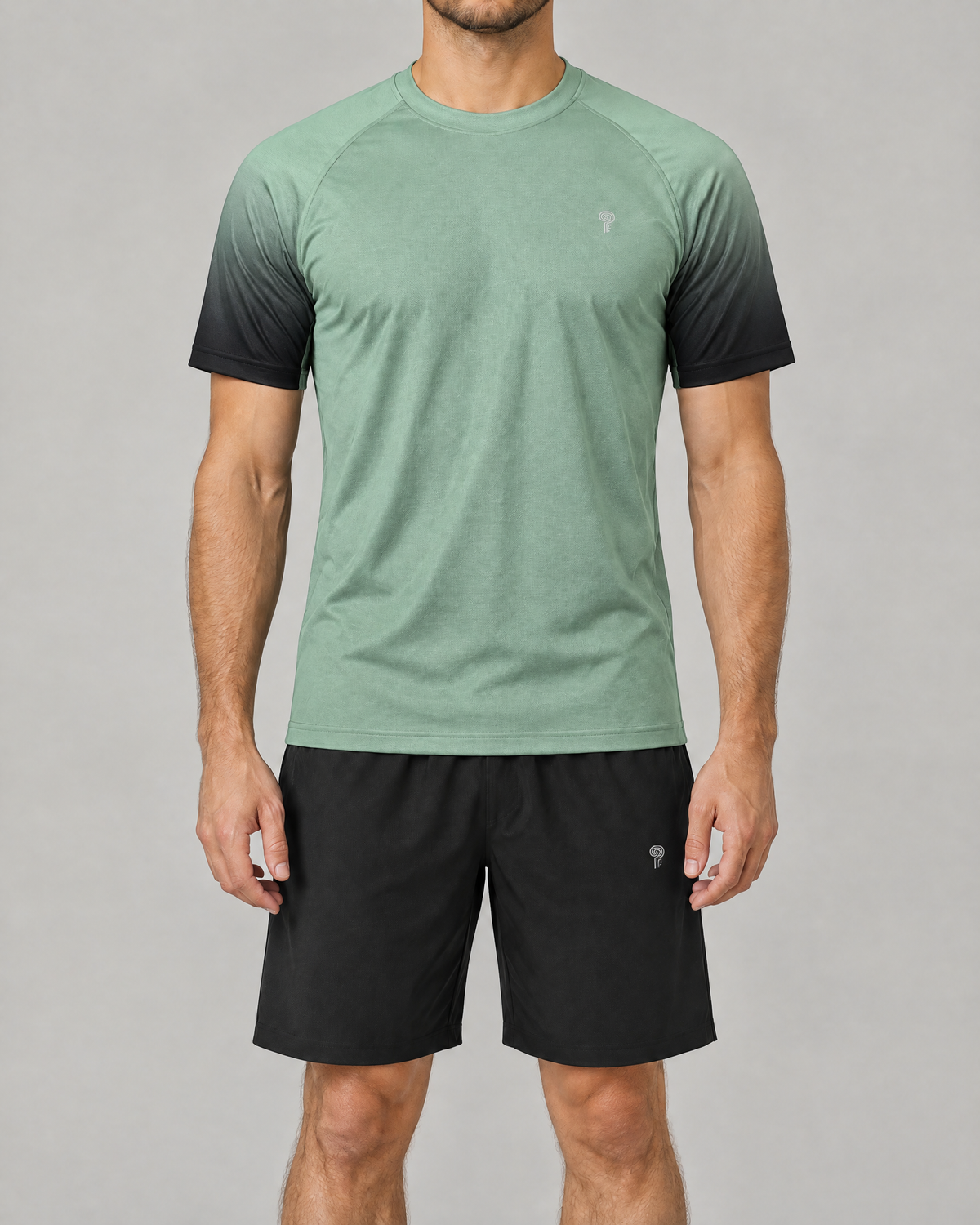 Sprint Contrast-Sleeve Shorts Set | Green | Front view