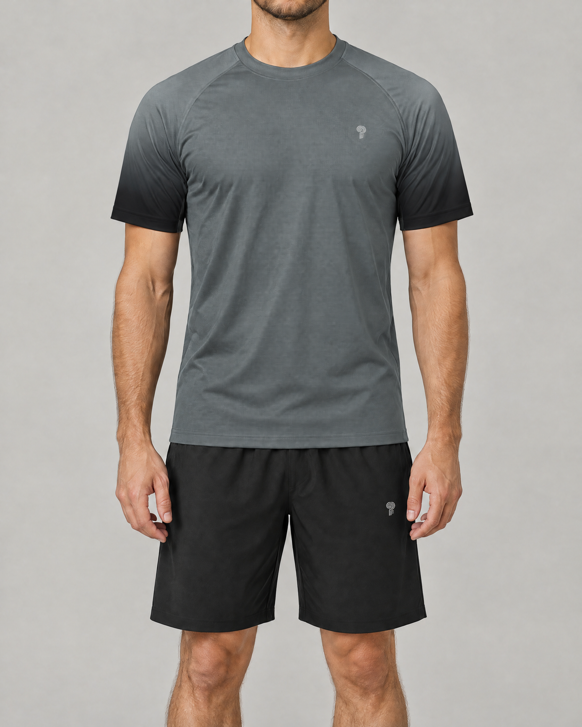 Sprint Contrast-Sleeve Shorts Set | Gray | Front view