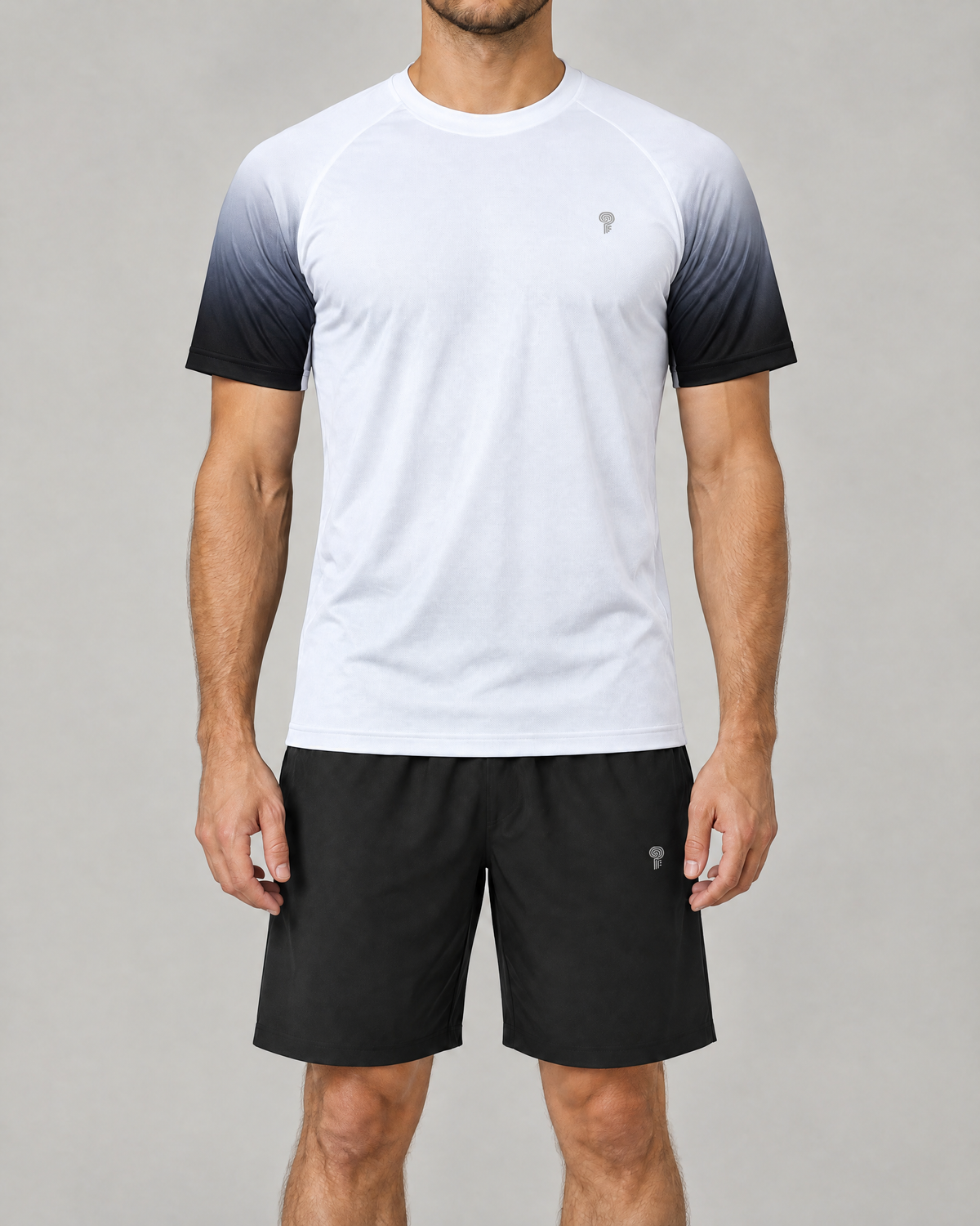 Sprint Contrast-Sleeve Shorts Set | White | Front view