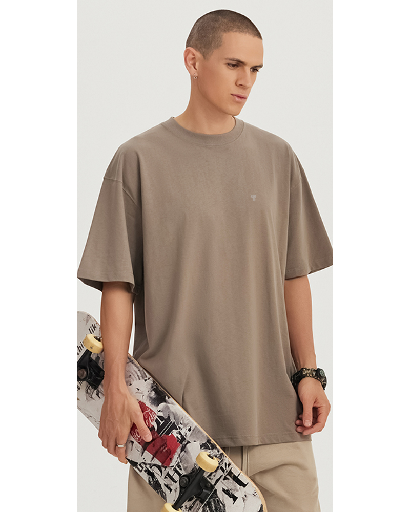 Polocom Plus Uniform Cotton Tee in Earth Gray, on model view