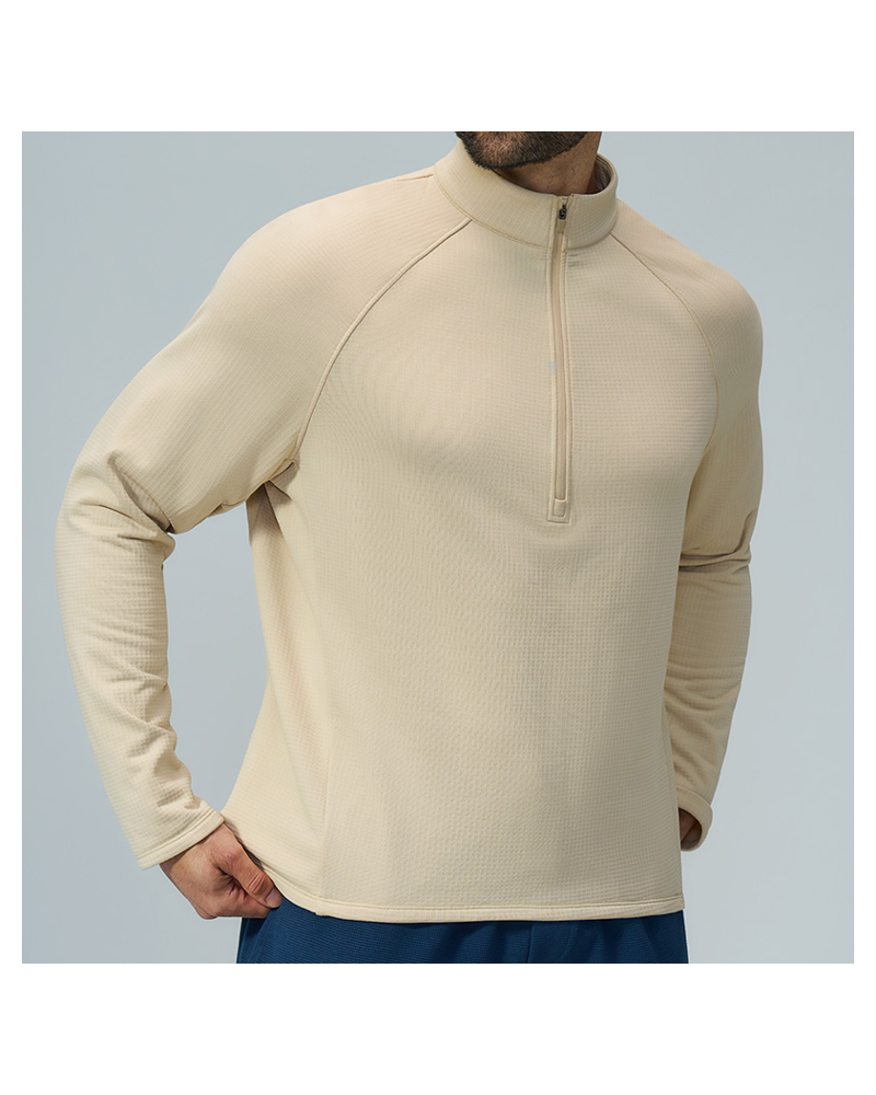 Polocom Plus Textured Quarter Zip Training Top — Wheat front on model